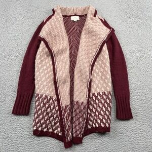Ruby Moon Cardigan Women Medium Burgundy Pink Chevron Open Front Wool Blend Knit